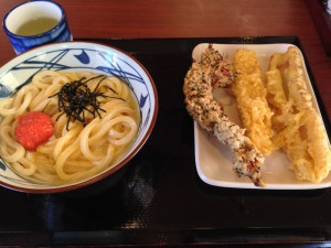 明太釜玉(並)&ゴマかしわ天・イカ天・ちくわ天